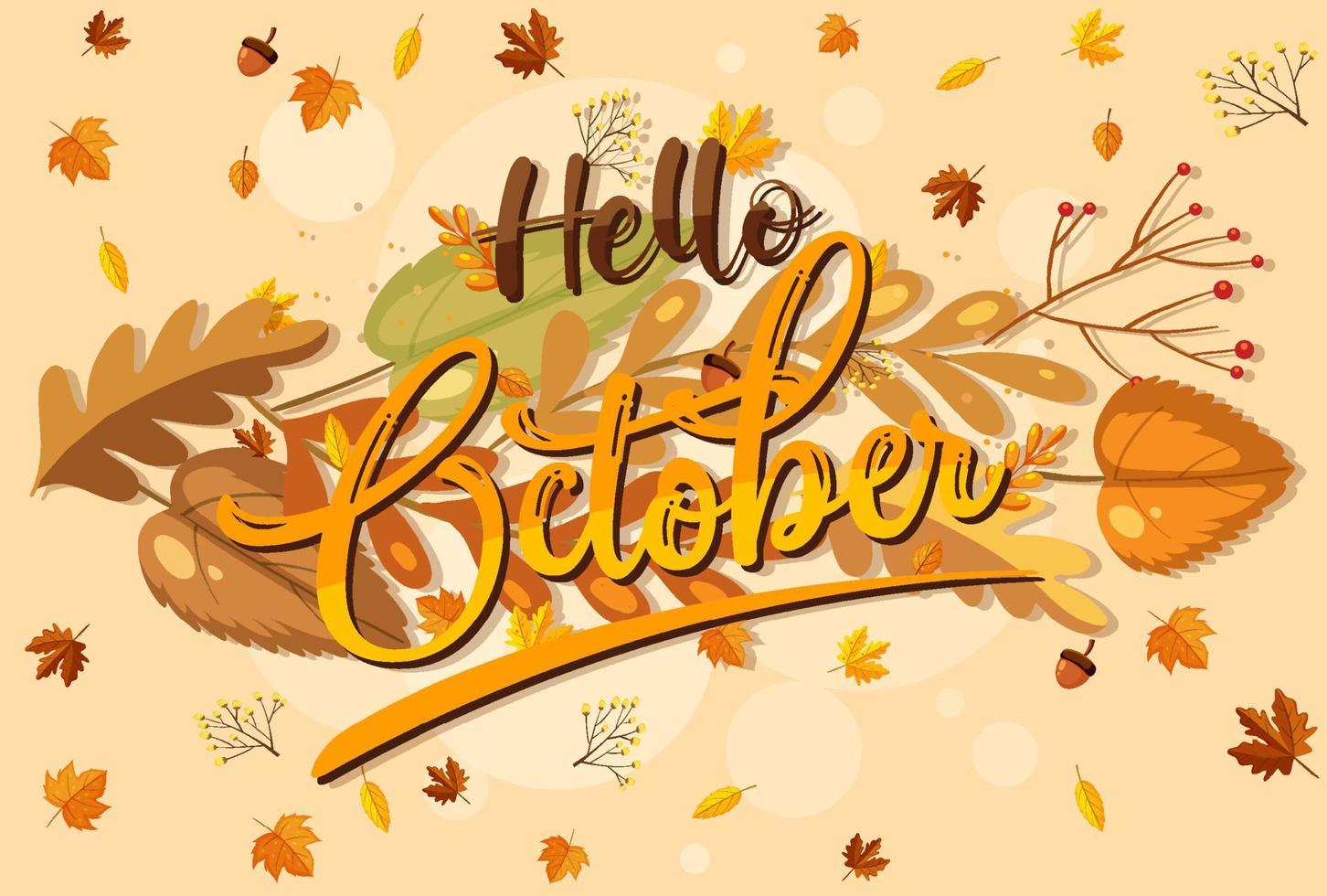 ciao ottobre logo con foglia autunnale ornamentale vettore
