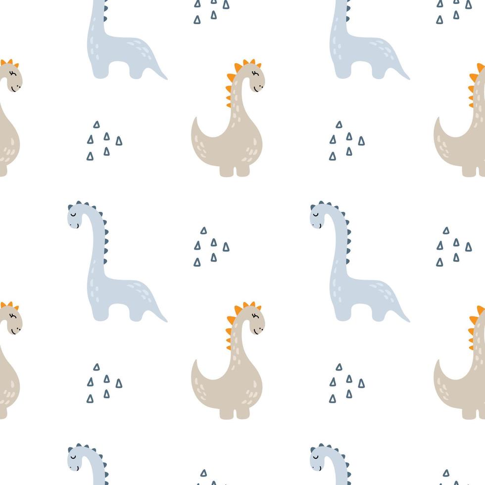 modello senza cuciture del ragazzo dei bambini svegli del dinosauro. piccoli simpatici dinosauri. illustrazione vettoriale. baby dino stile scandinavo. doodle design di animali divertenti per tessuti infantili vettore