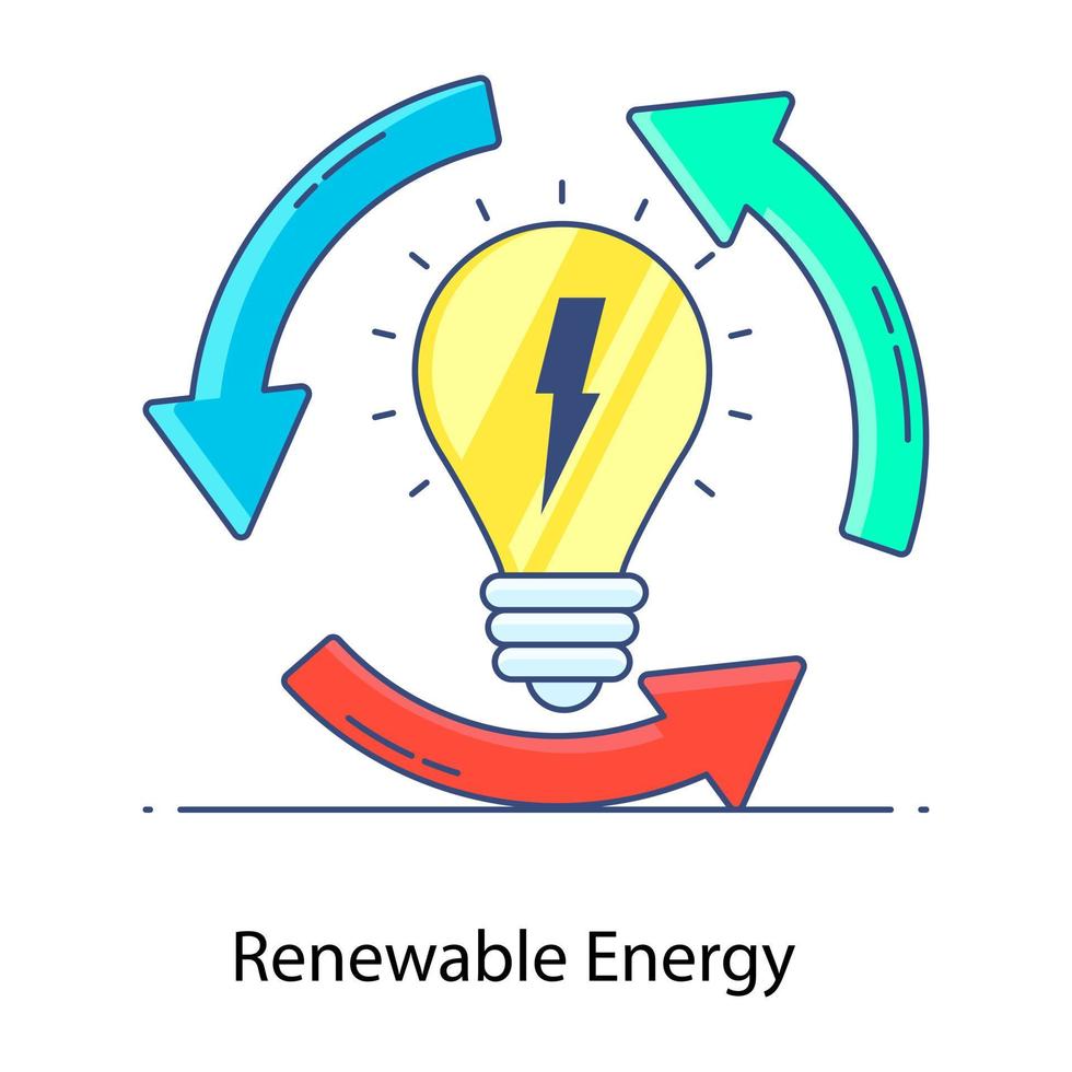 icona di contorno piatto dell'icona di energia rinnovabile, energia sostenibile vettore