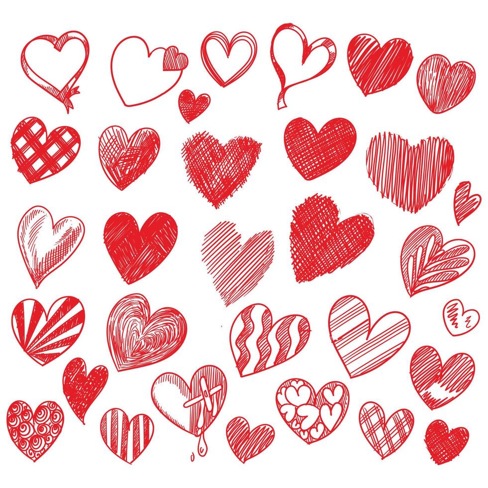 disegno di schizzo della collezione di cuori di san valentino di disegnare a mano vettore