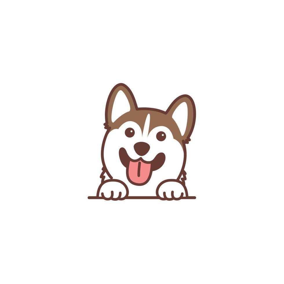 simpatico cane marrone siberian husky sorridente cartone animato, illustrazione vettoriale