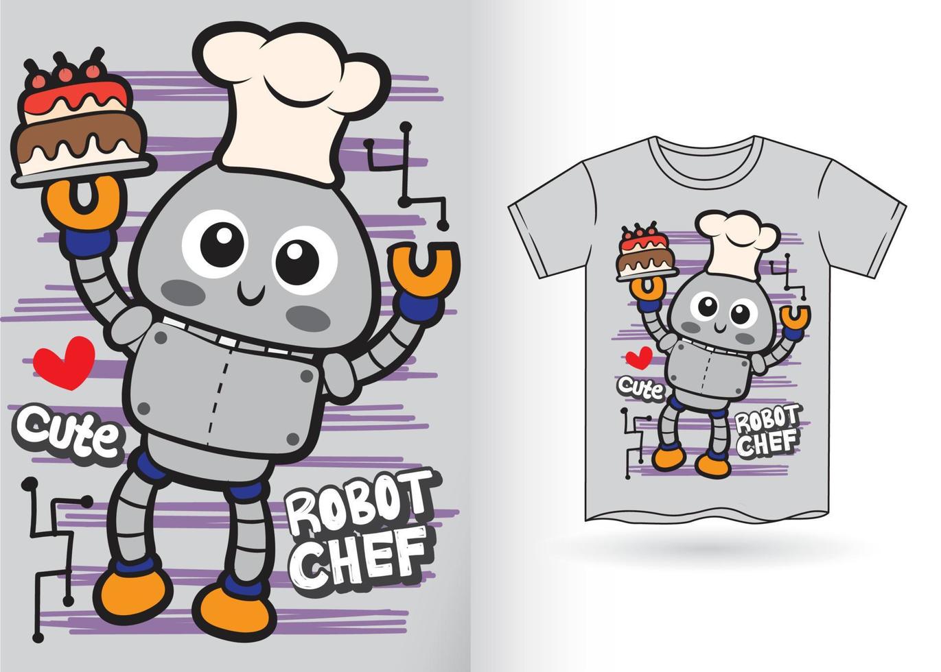 simpatico robot chef disegnato a mano per t shirt.eps vettore