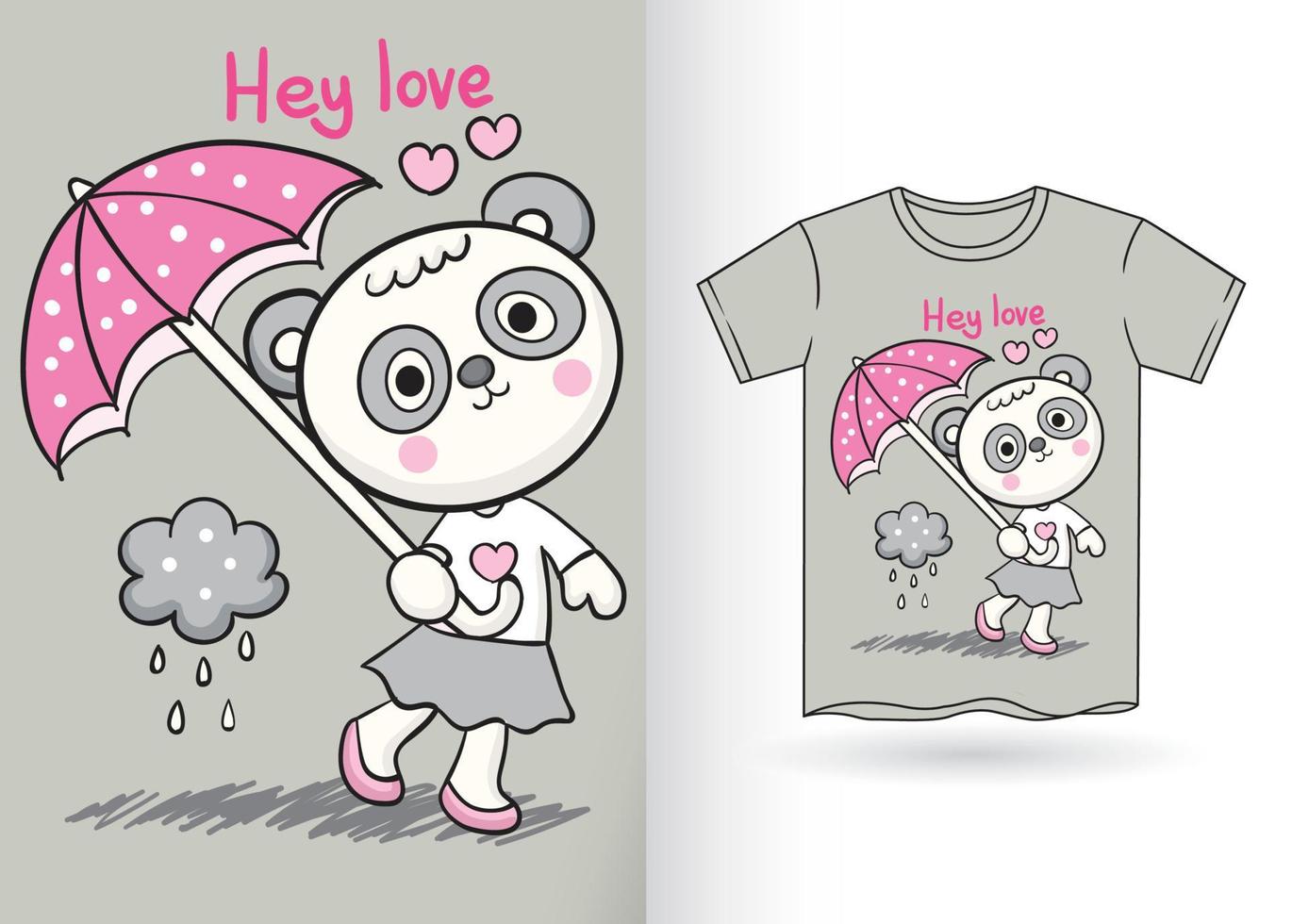 carino piccolo panda disegnato a mano per t-shirt vettore