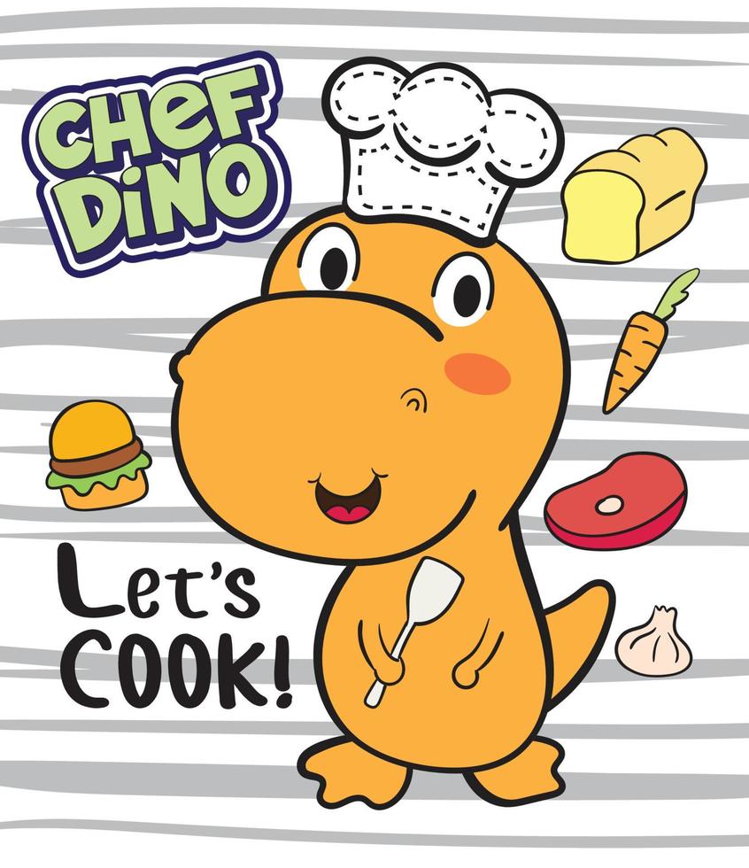 simpatico cartone animato dino chef per t shirt.eps vettore