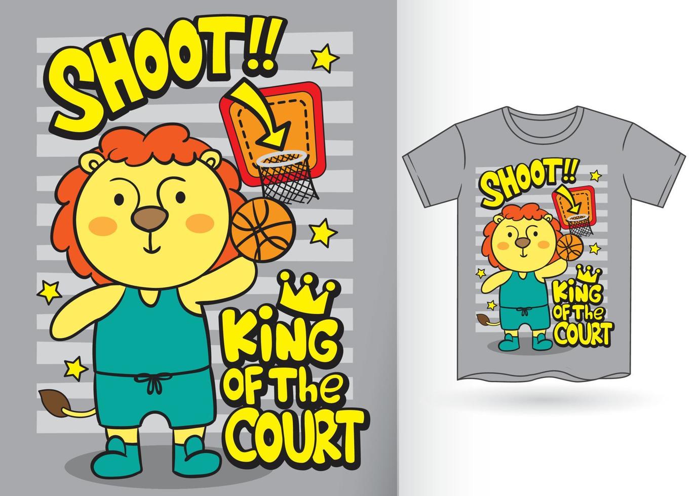 simpatico cartone animato del giocatore di basket leone per t shirt.eps vettore