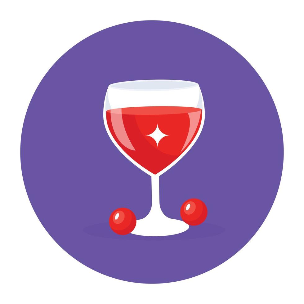 vino rosso in un bicchiere, icona modificabile piatta vettore