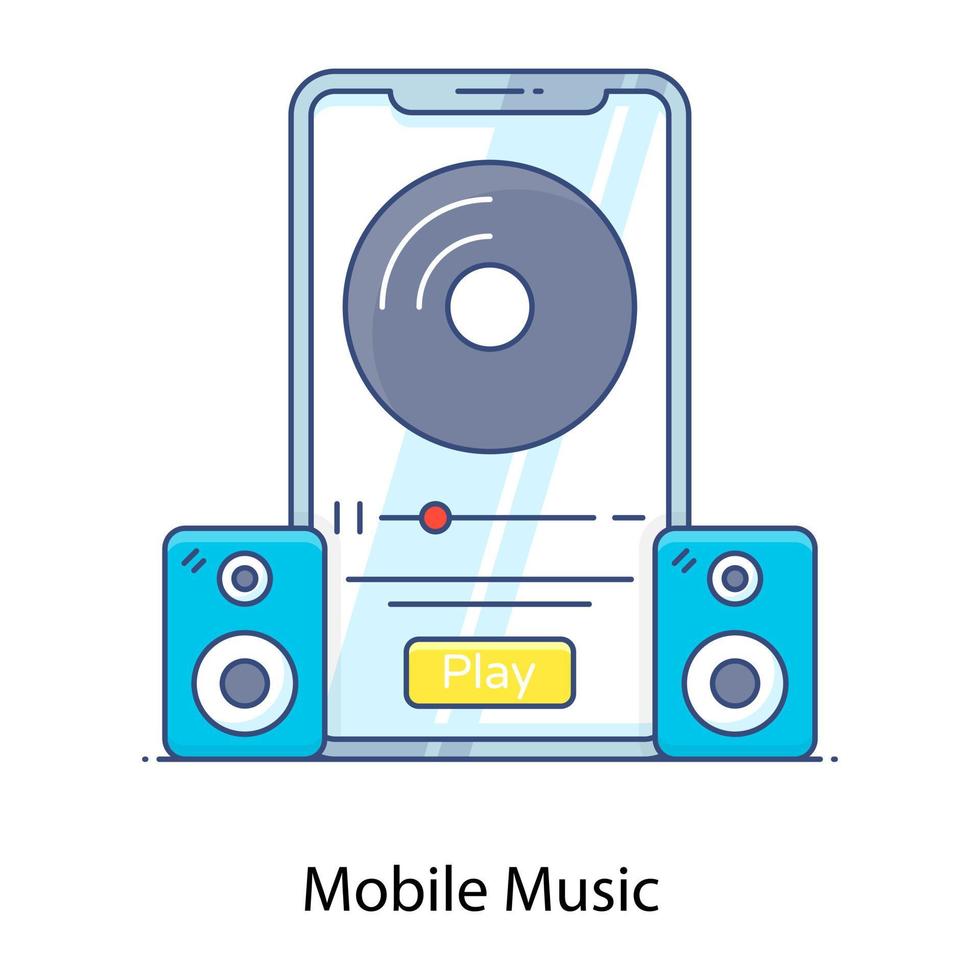 applicazione audio, icona a contorno piatto della musica mobile vettore