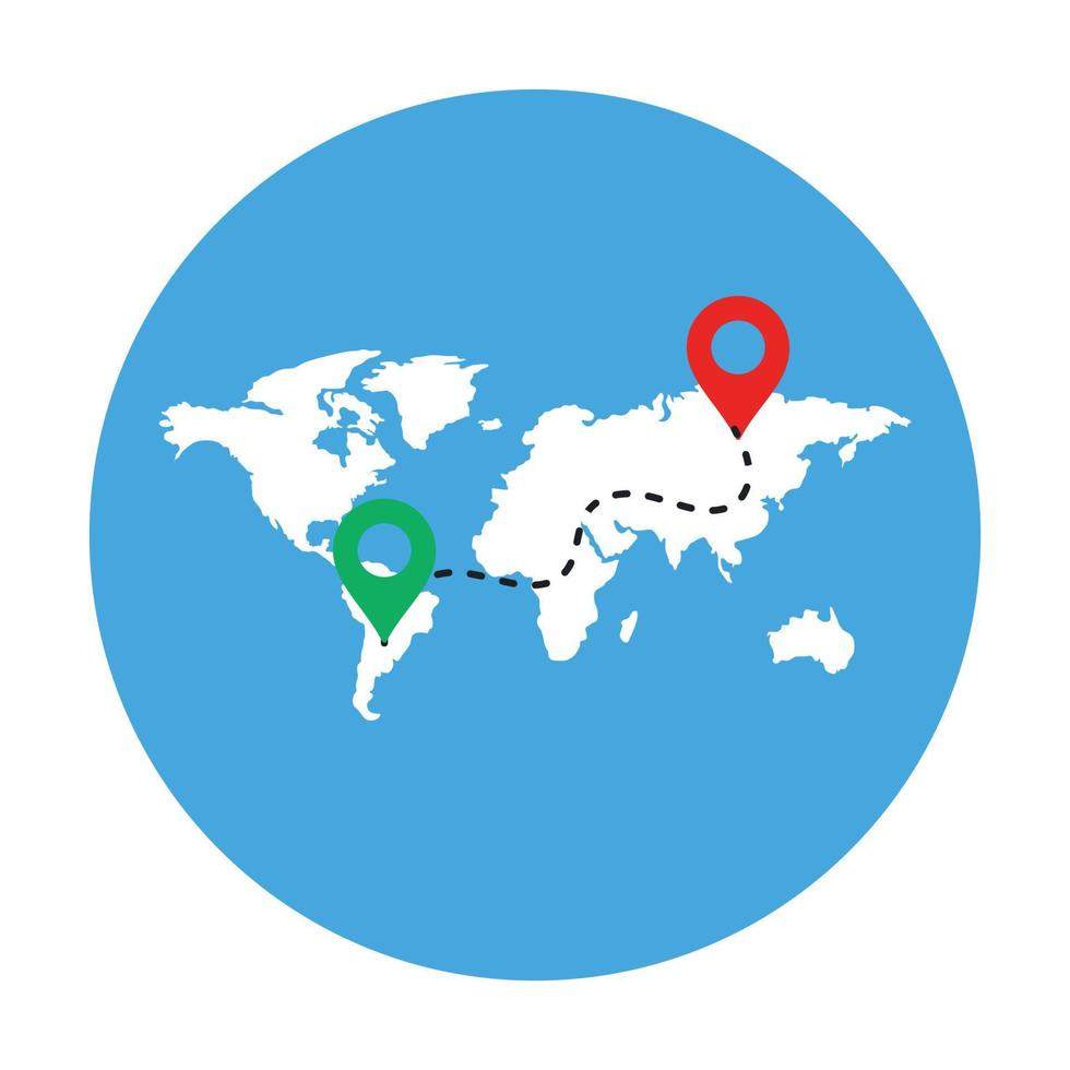mappa del mondo con puntatore di posizione in un'icona piatta arrotondata vettore