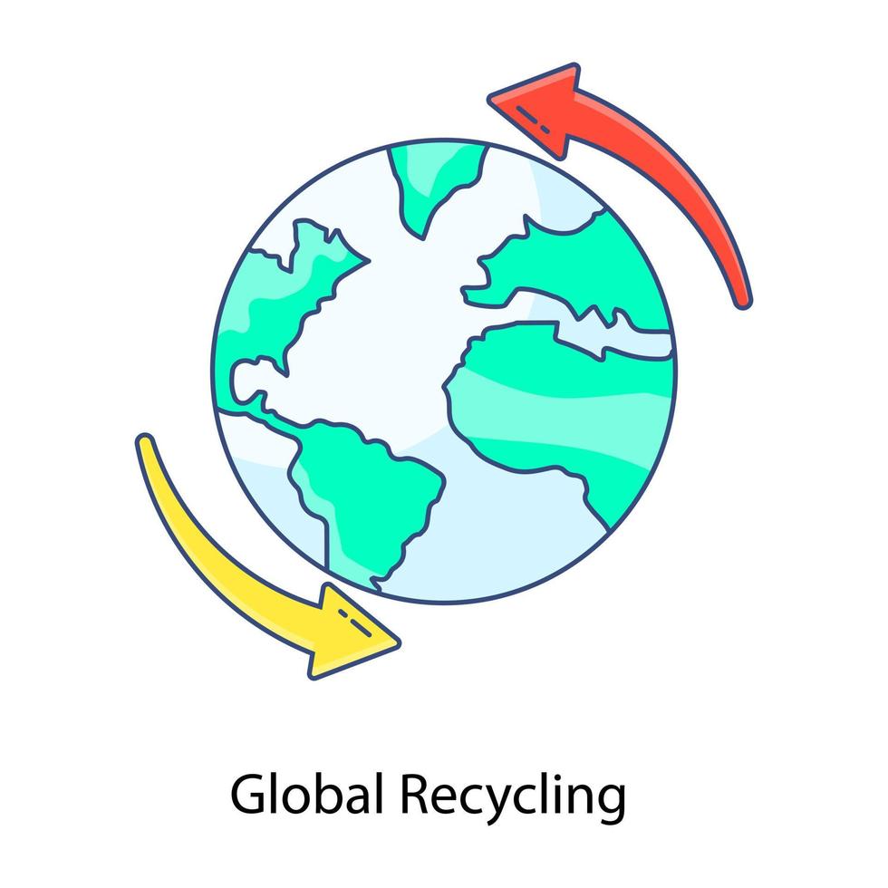 riutilizzabilità, icona del contorno piatto del riciclaggio globale vettore
