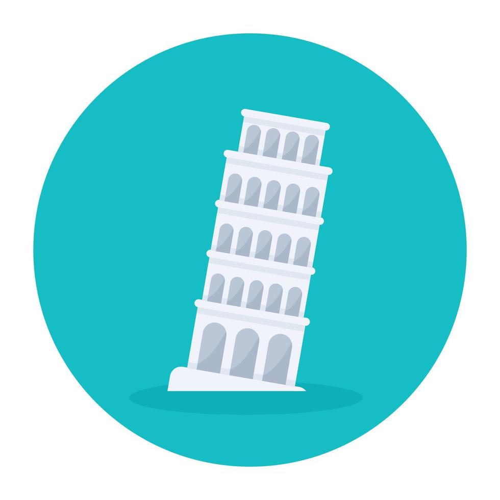 un'icona piatta della torre pendente di pisa in italia, punto di riferimento vettore