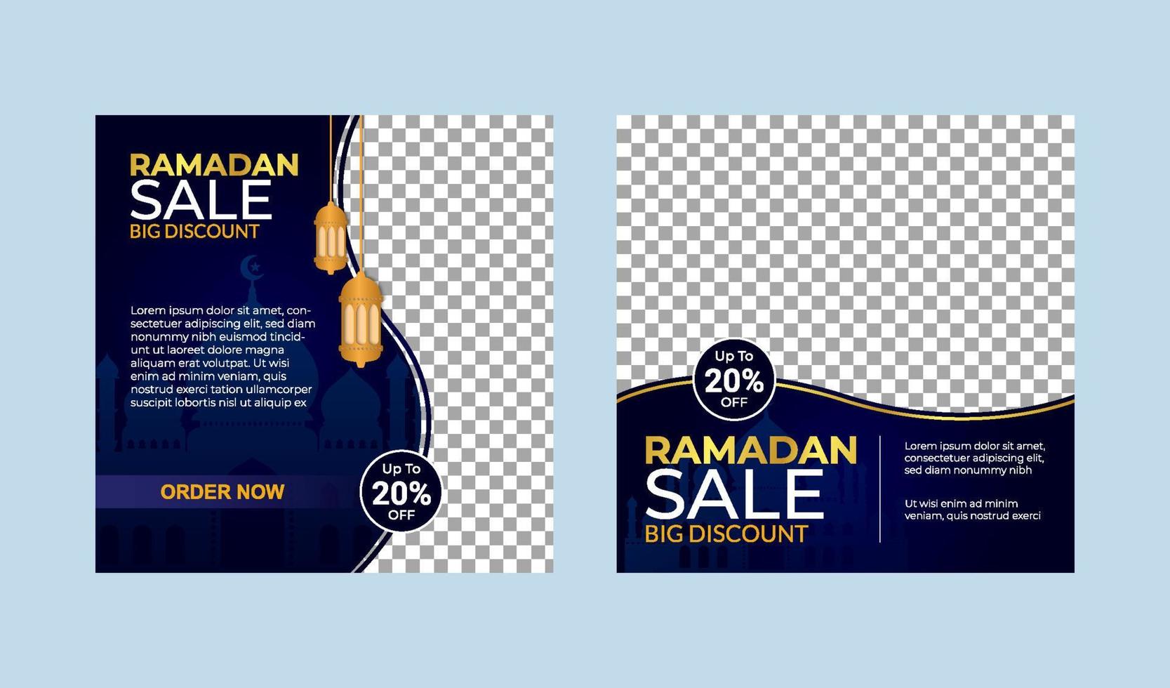 ramadan vendita social media e post di marketing. modello di banner per social media. modello di post sui social media ramadan con aree vuote per immagini o testo vettore