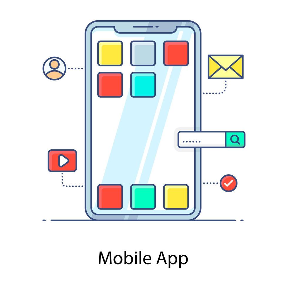 icona del contorno piatto dell'app mobile, applicazione intelligente vettore