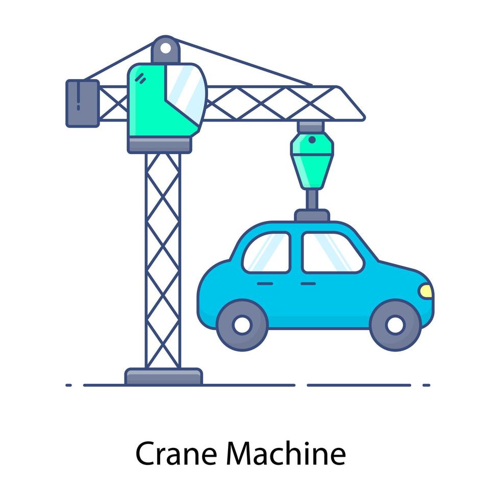 icona del profilo piatto della macchina della gru, macchina da costruzione vettore