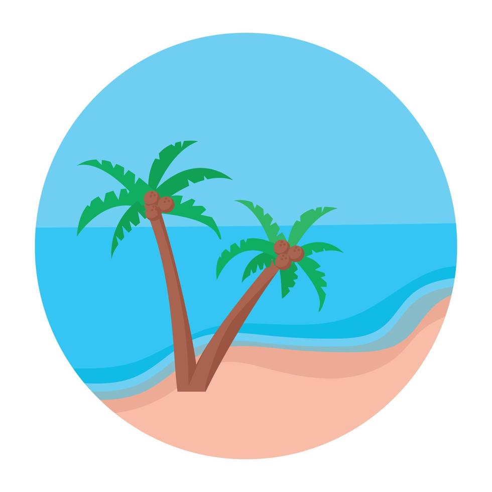 una bella icona piatta sulla spiaggia che denota la vacanza vettore