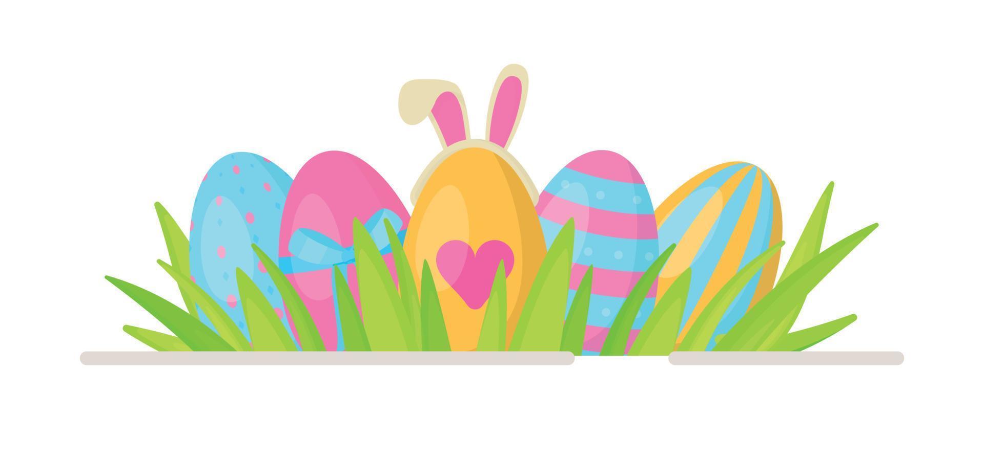 uova di Pasqua nell'erba. illustrazione vettoriale di preparare un cesto per la consacrazione. dipingere le uova con i colori.