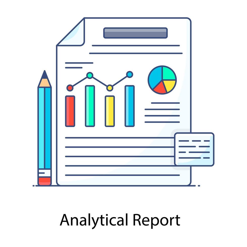 rapporto dettagliato dei dati raccolti, icona del concetto di profilo piatto del rapporto analitico vettore