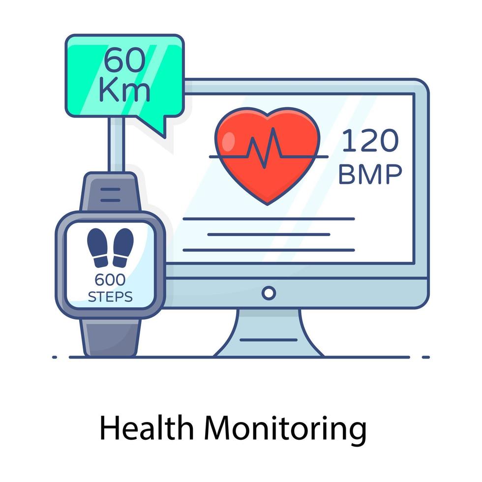 elettrocardiogramma in un'icona a profilo piatto che indica il concetto di monitoraggio della salute vettore