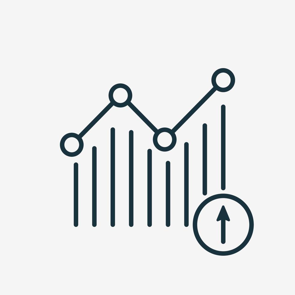 icona lineare del grafico in crescita. aumento della barra grafica con freccia su. icona della linea finanziaria e commerciale. illustrazione vettoriale