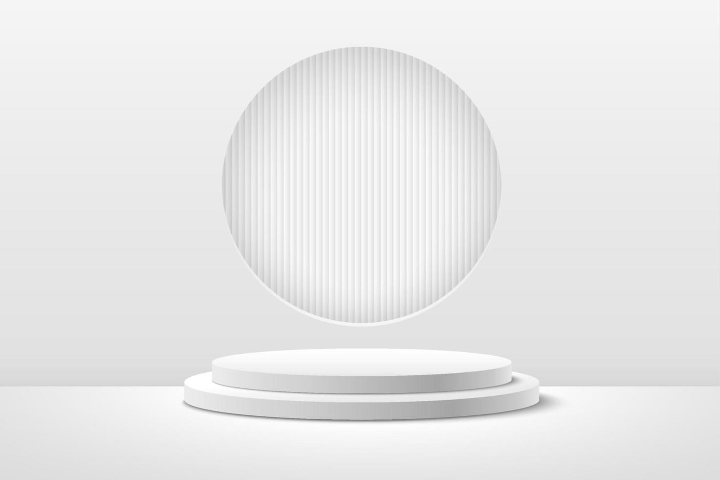 display rotondo astratto per prodotto sul sito Web in moderno. rendering di sfondo con podio e scena di parete con texture bianca minima, rendering 3d forma geometrica colore bianco e grigio. vettore