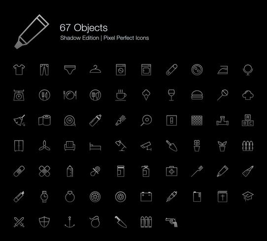 Oggetti Pixel Perfect Icons (stile della linea) Shadow Edition. vettore