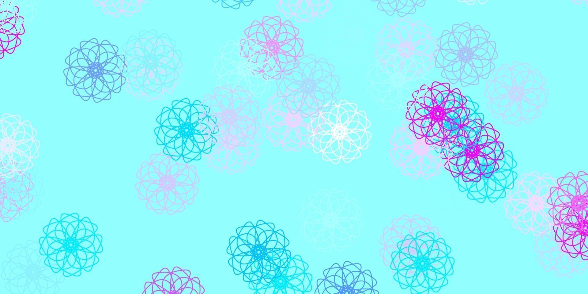 modello di doodle vettoriale rosa chiaro, blu con fiori.