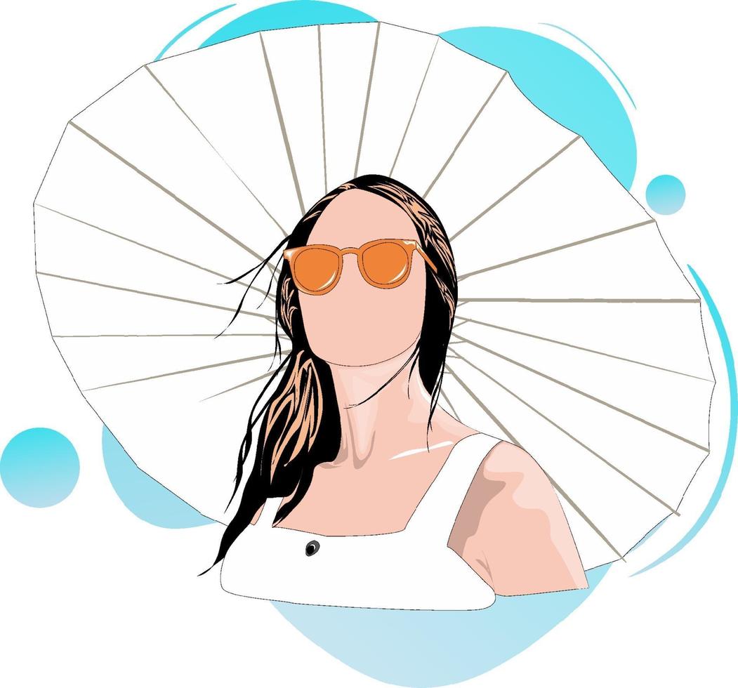 immagine vettoriale di illustrazione della donna con l'ombrello
