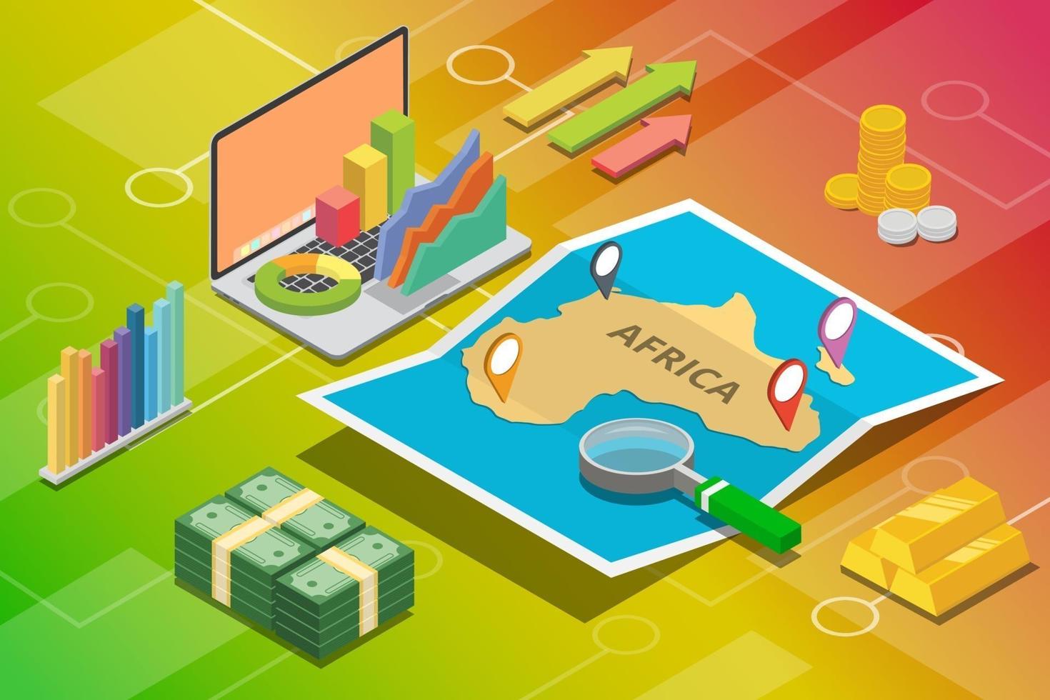 Paese di crescita dell'economia di affari del continente africano con la condizione della mappa e della finanza - illustrazione di vettore