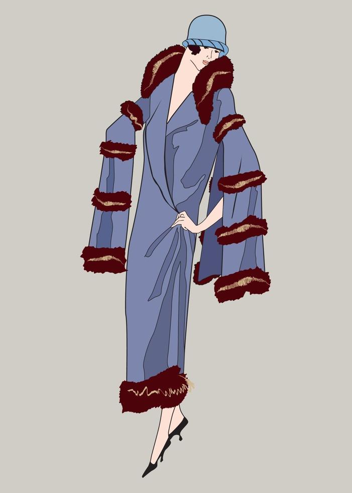 retrò moda invernale donna vestita 1920s 1930 fashion party girl vettore