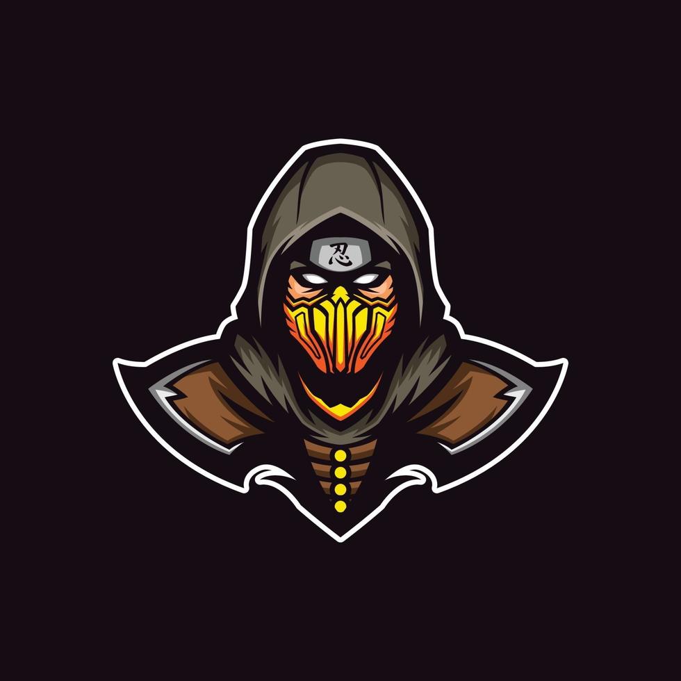 illustrazione di assassini ninja sulla mascotte maschera gialla vettore