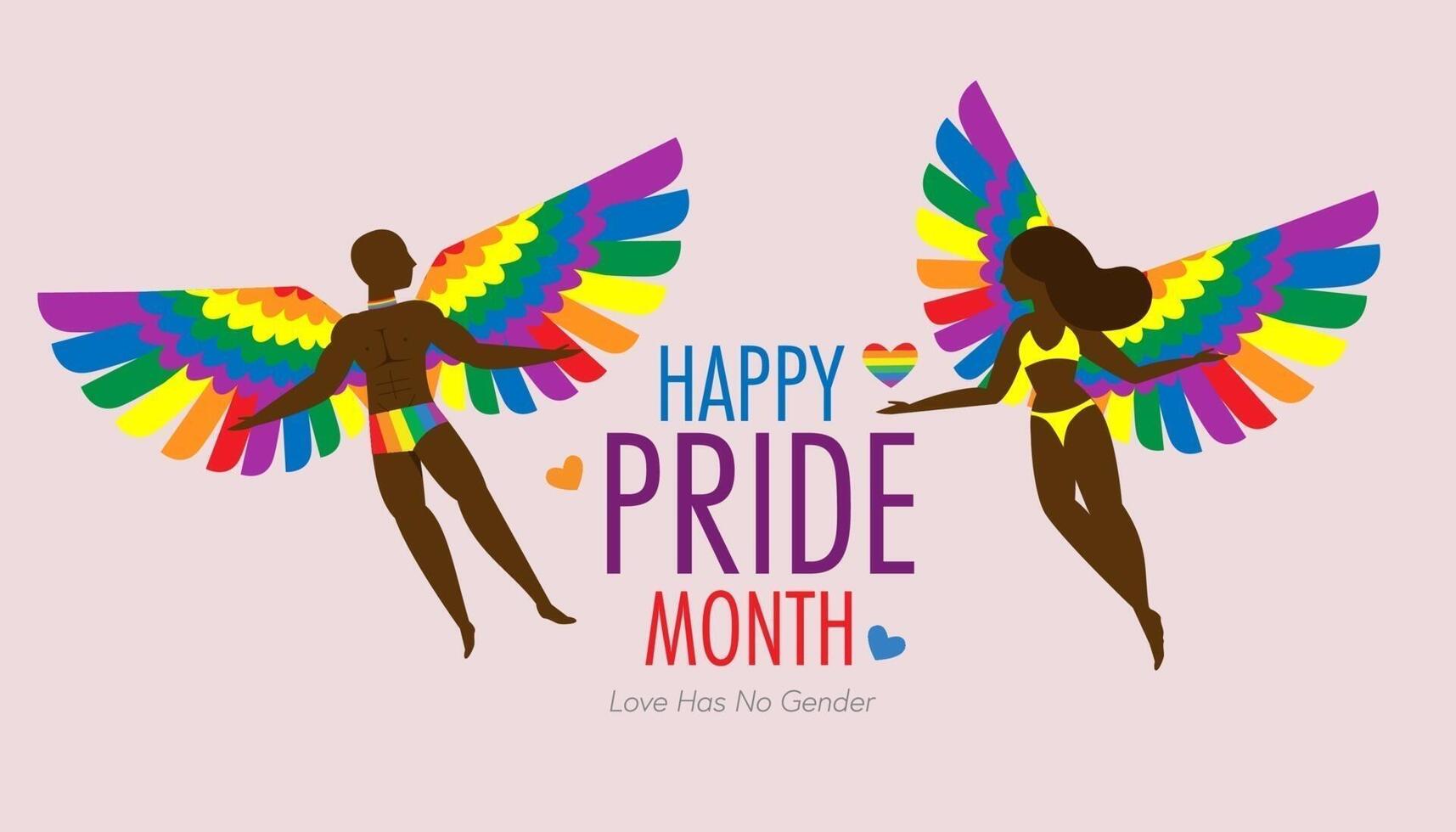 concetto di felice mese dell'orgoglio lbgtq. mese dell'orgoglio con bandiera arcobaleno. vettore