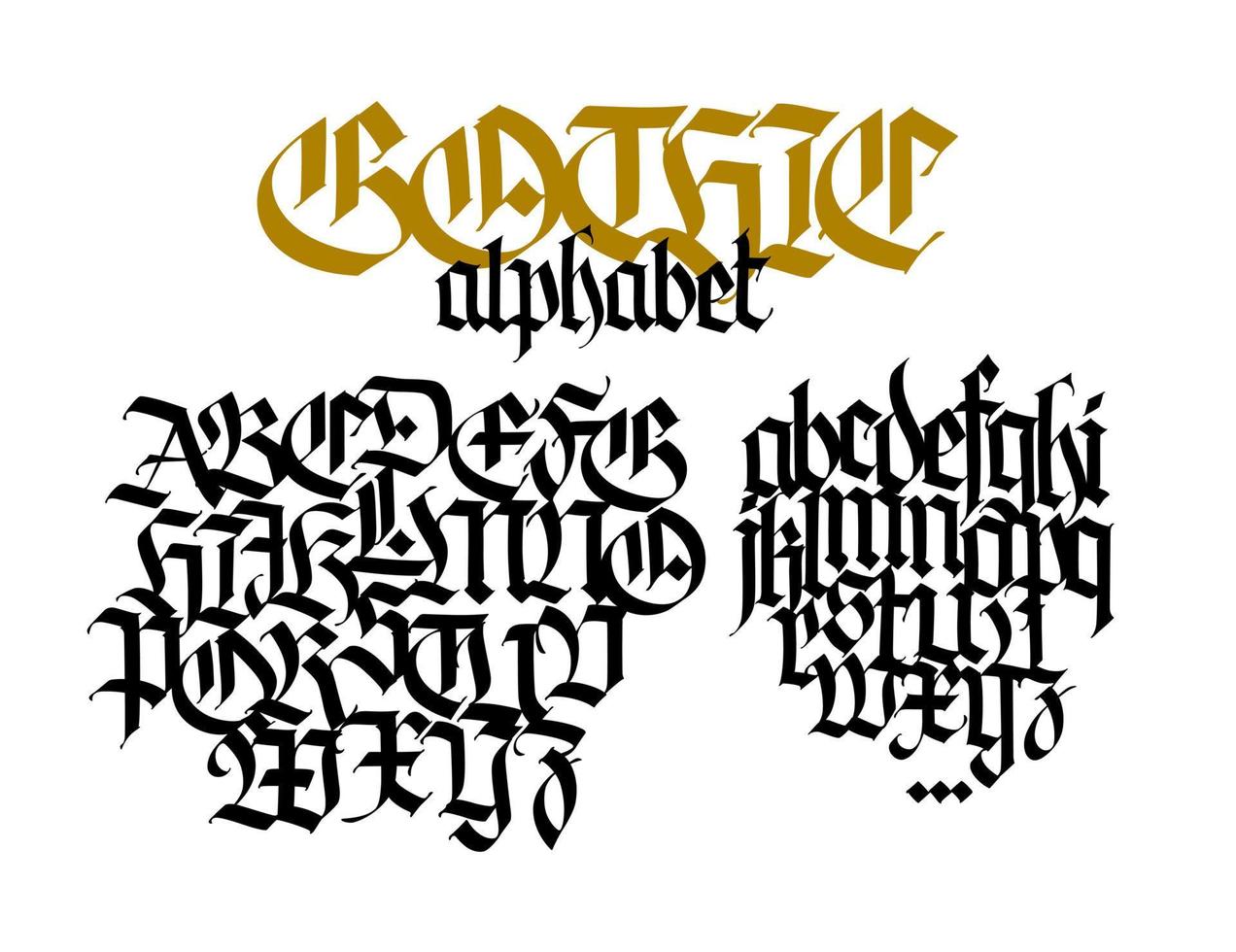 alfabeto gotico completo. lettere maiuscole e minuscole su sfondo bianco. vettore