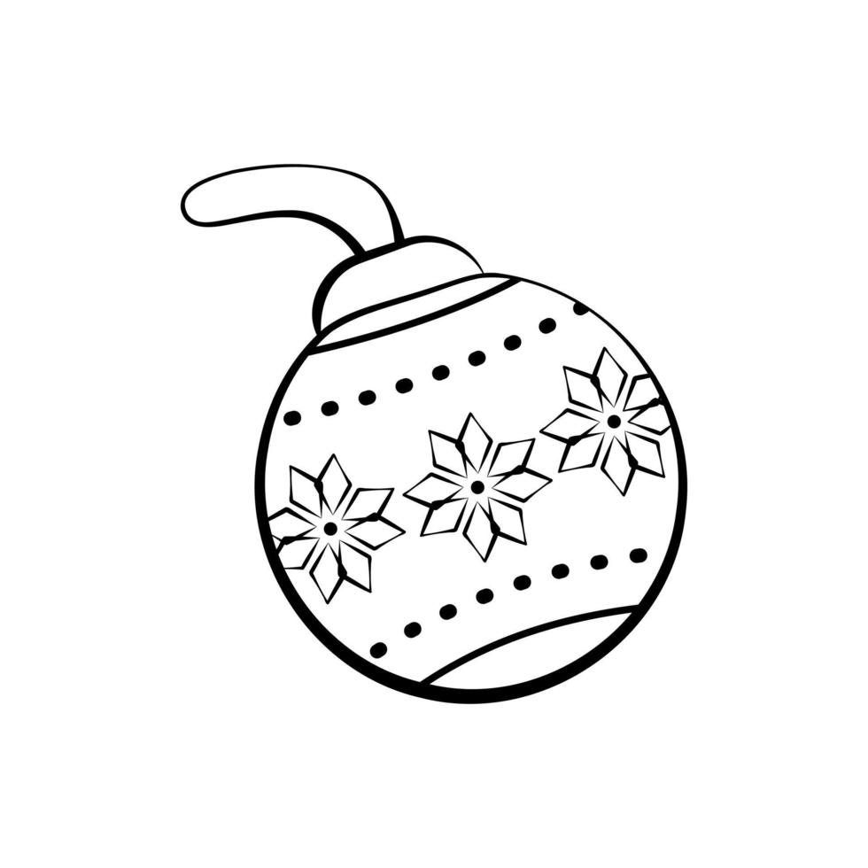 palla di albero di natale per la decorazione con ornamento dalla linea nera. illustrazione piatta vettoriale
