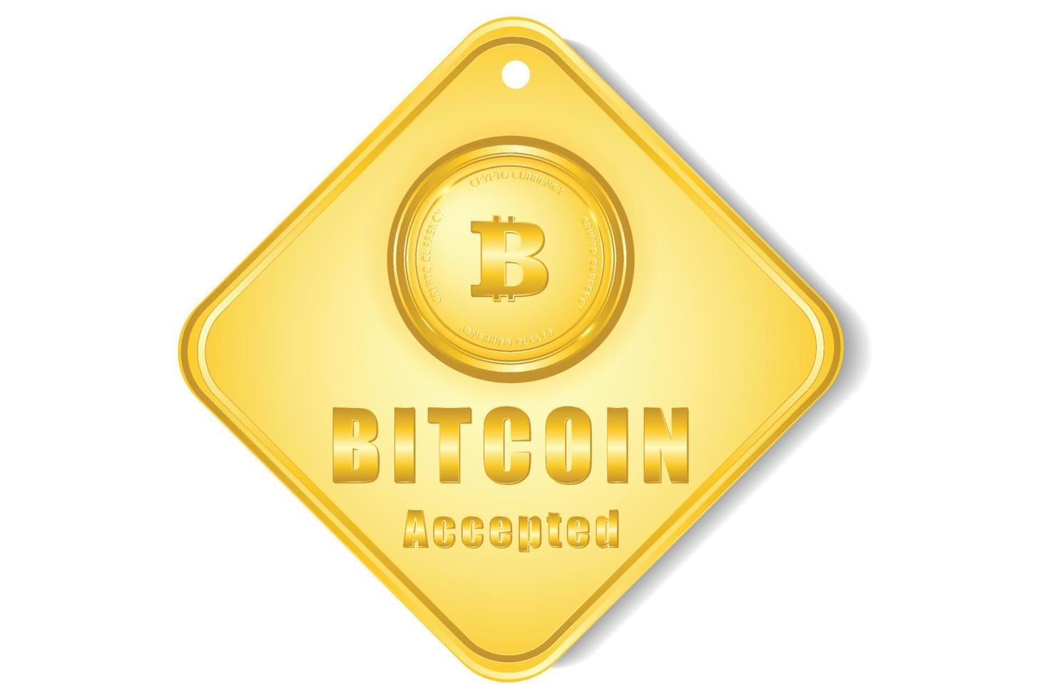 bitcoin criptovaluta accettata etichetta d'oro vettore
