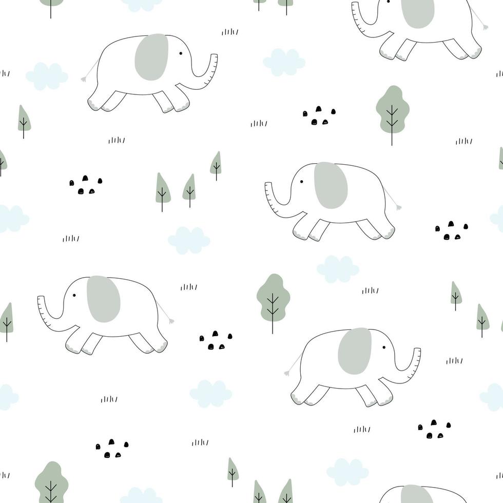 senza cuciture bambino elefante disegnato a mano simpatico cartone animato animali sfondi utilizzati per tessuto, tessuti, stampa, sfondi, illustrazione vettoriale