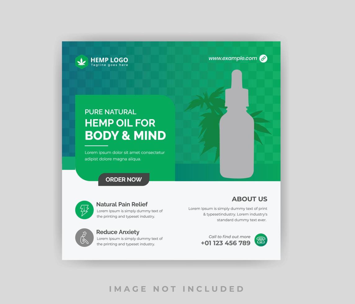 modello di banner post sui social media del prodotto di cannabis di canapa olio di cbd vettore