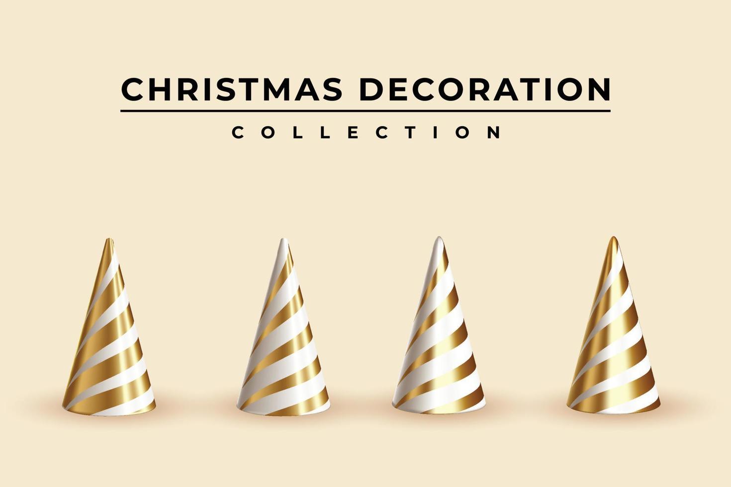 collezione di decorazioni natalizie di coni in oro e bianco vettore