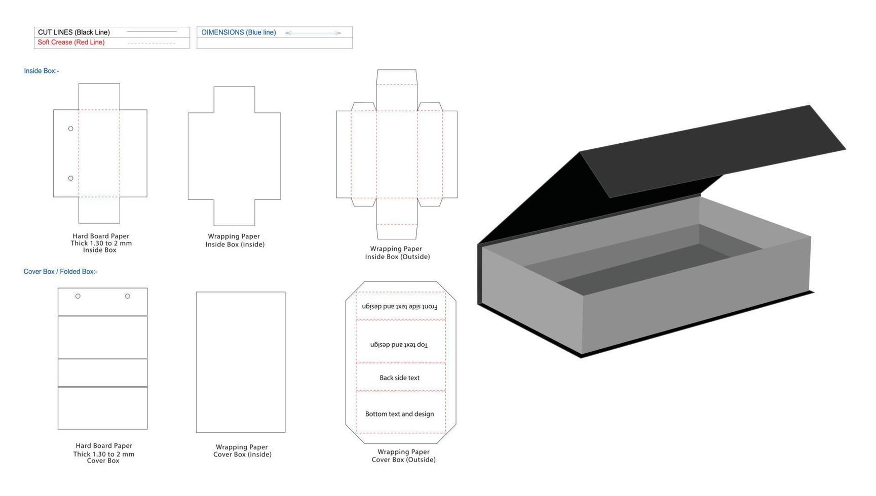 regalo di lusso o modello dieline a scatola rigida cosmatica con chiusura magnetica e scatola 3d per mockup vettore