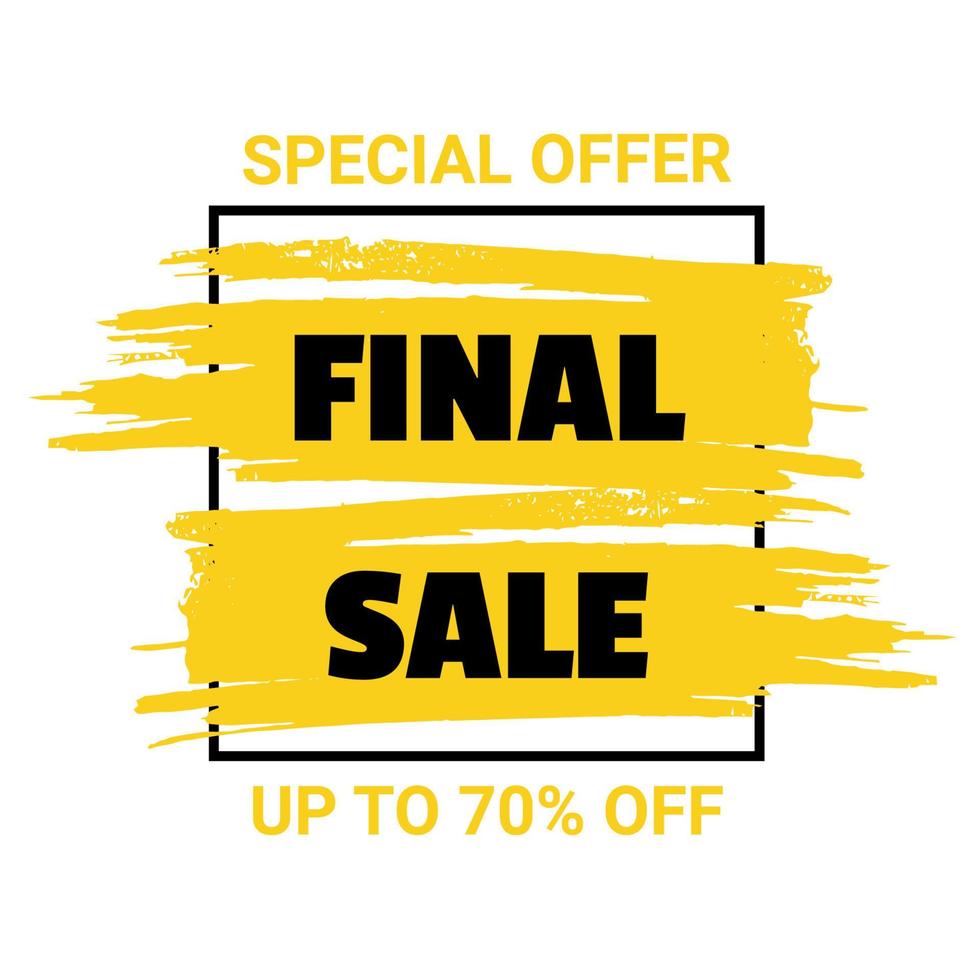 modello di banner di vendita finale. offerta speciale. testo di sconto sul tratto di pennello giallo vettore