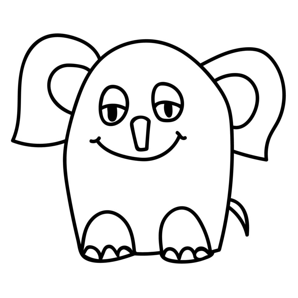 simpatico cartone animato doodle lineare elefante isolato su sfondo bianco. vettore