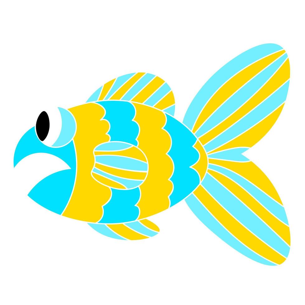 cartone animato colorato pesce triste isolato su sfondo bianco. la bocca del pesce si aprì per lo shock vettore