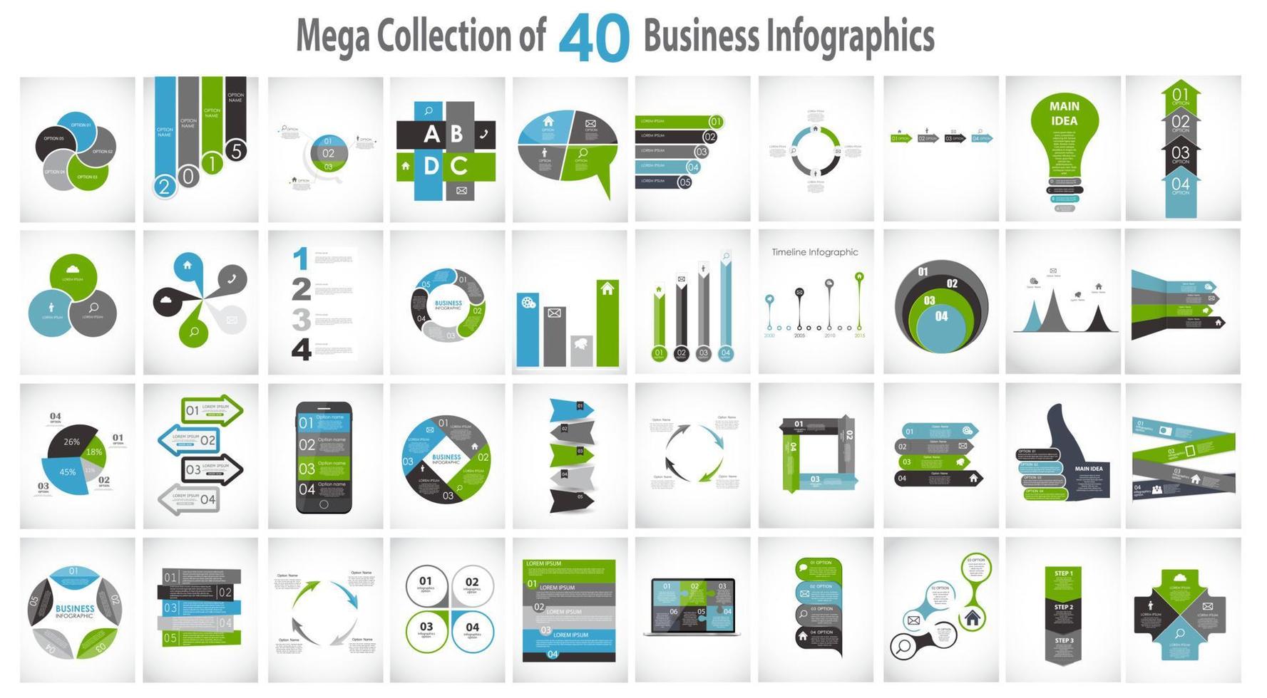 raccolta di 40 modelli di infografica per l'illustrazione vettoriale aziendale