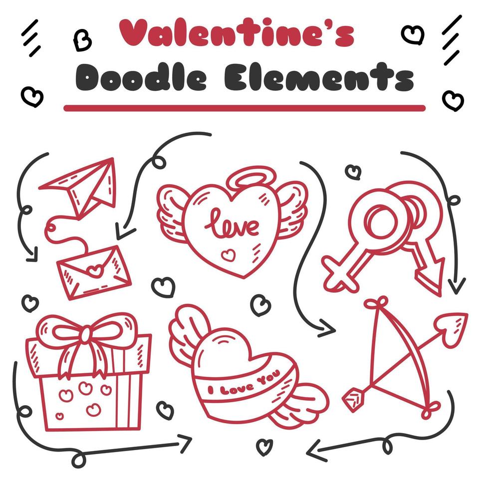 doodle arte dello stile di tiraggio della mano dell'elemento di san valentino vettore