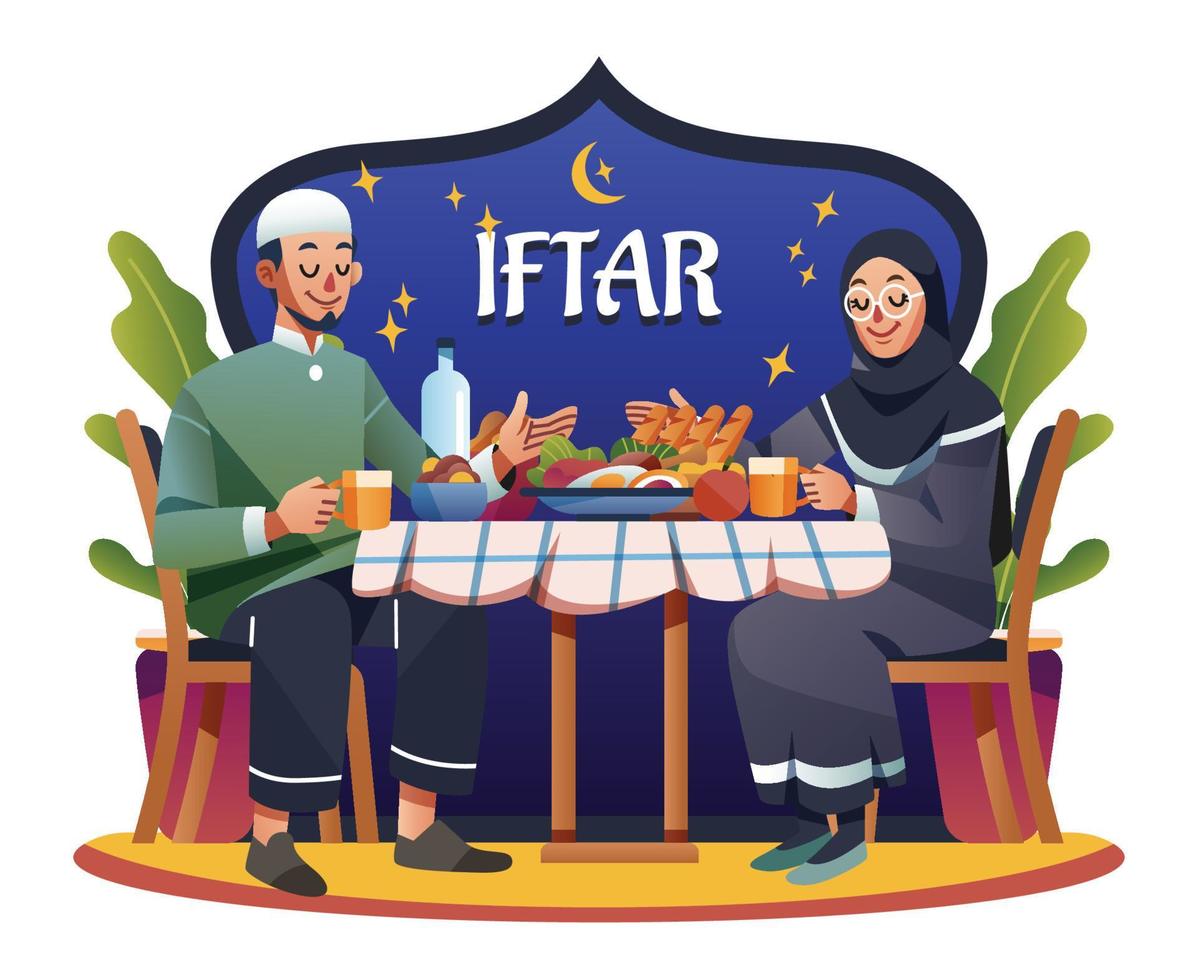 marito e moglie che hanno iftar durante il ramadhan vettore