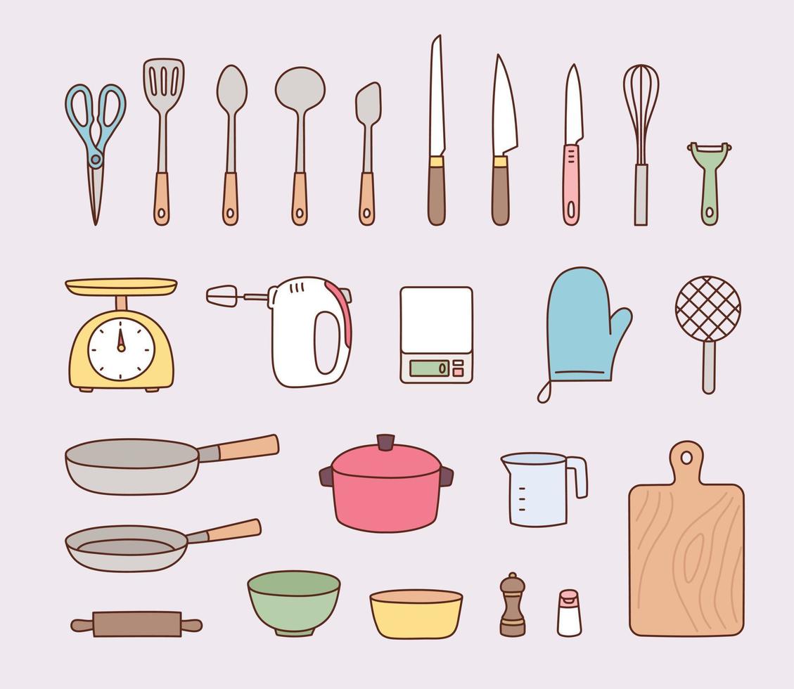 una collezione di utensili da cucina. utensili da cucina. vettore