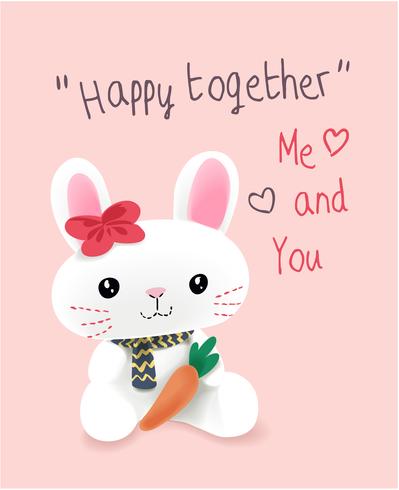 felice slogan con coniglio simpatico cartone animato e illustrazione di carota vettore