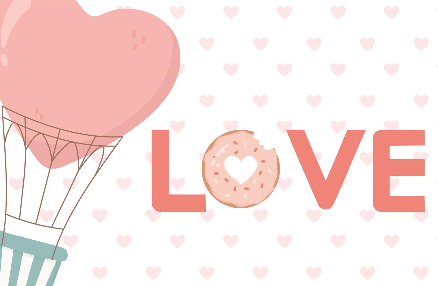 felice giorno di san valentino mongolfiera amore ciambella lettera cuori sfondo vettore