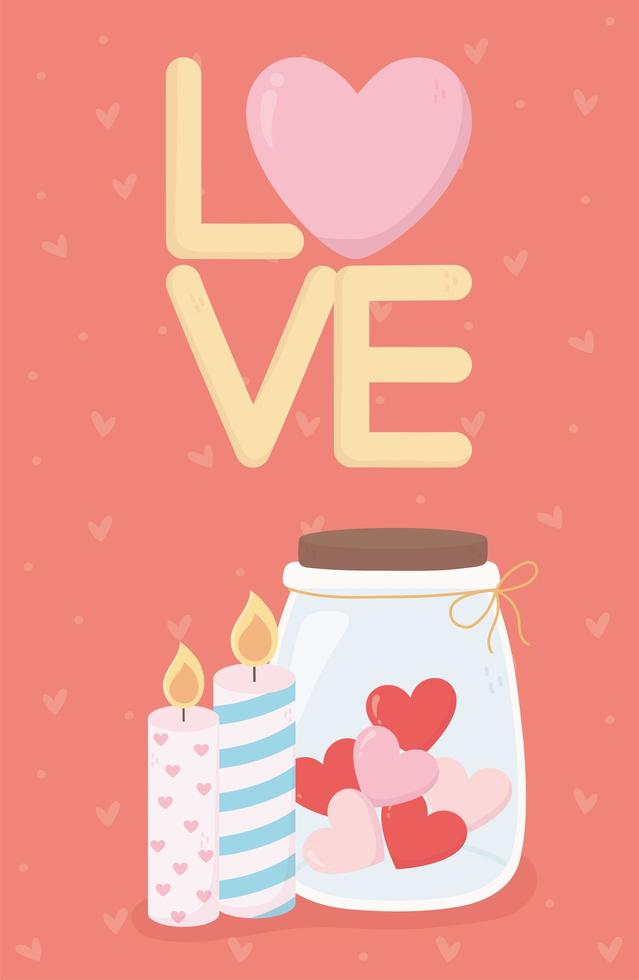 buon san valentino lettering barattolo cuori candele vettore