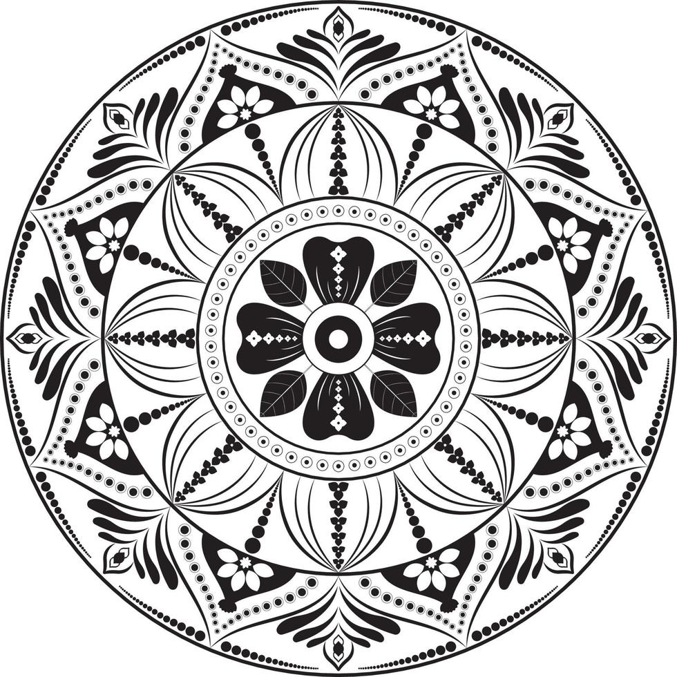 elegante bianco e nero cerchi floreali mandala arte vettoriale