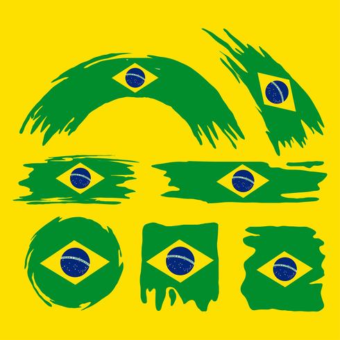 Set di adesivi bandiera Brush Brasile vettore