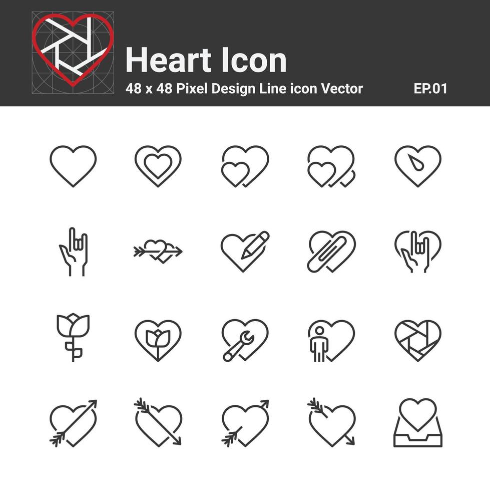 vettore icone del cuore, simbolo perfetto design semplice impostato per l'utilizzo nel sito web infografica logo report, linea icona illustrazione vettoriale
